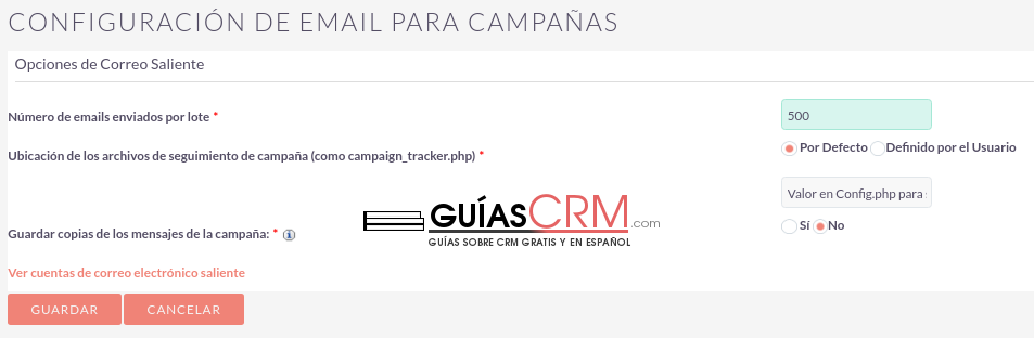 Cómo configurar el envío de emails para las campañas en SuiteCRM